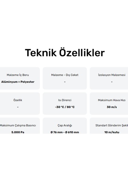 Air Ø152mm Alüminyum İzolesiz Flexible Hava Kanalı (10mt) modelleri