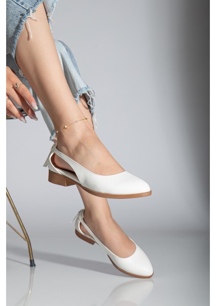 MaskButik Volpen Cilt Kısa Topuk Ayakkabı Beyaz