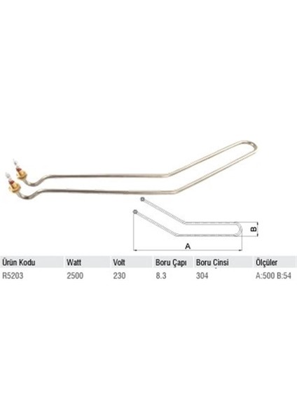 Bym Empero Kazan Rezistansı U Tipi 2500W 50CM 230V (R5203) modelleri
