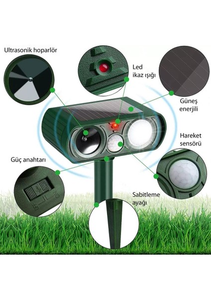 6415 Ultrasonik Güneş Enerjili Kedi Köpek Yabani Hayvan Kovucu modelleri