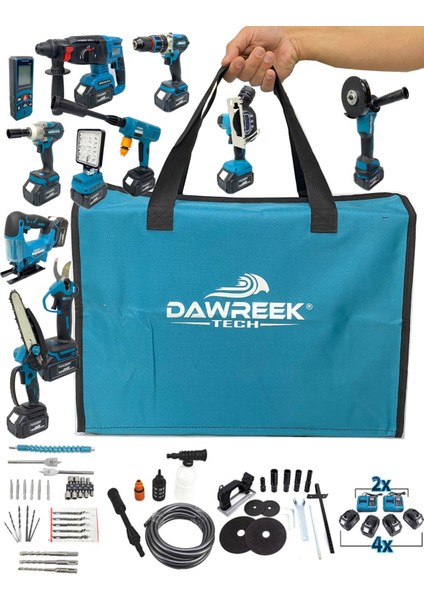 Dawreektech 11'li Şarjlı Pro Set Kırıcı-Taşlama-Matkap-Budama Makas Testeresi -Yıkama-Dekupaj fiyatları