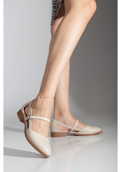 MaskButik Mary Kısa Topuk Ayakkabı Bej