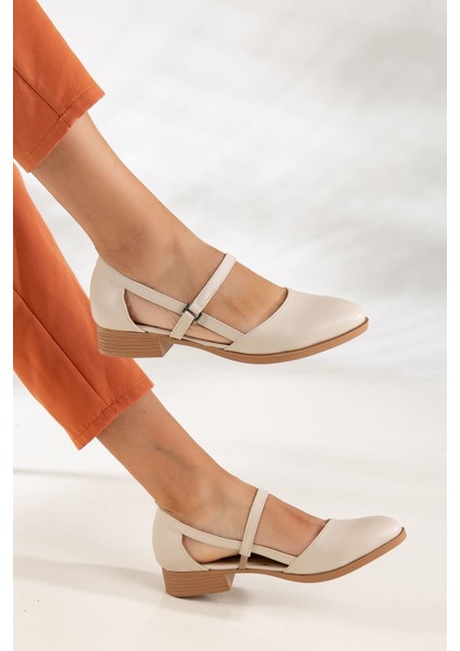 MaskButik Mary Kısa Topuk Ayakkabı Bej
