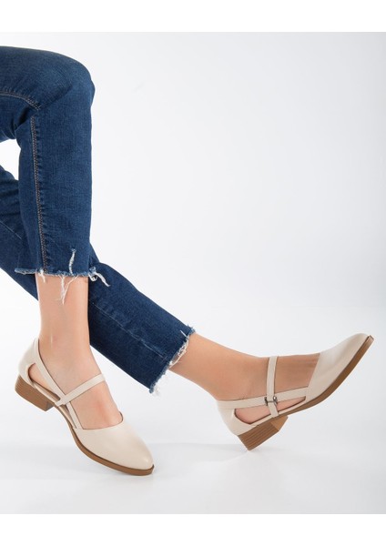 MaskButik Mary Kısa Topuk Ayakkabı Bej