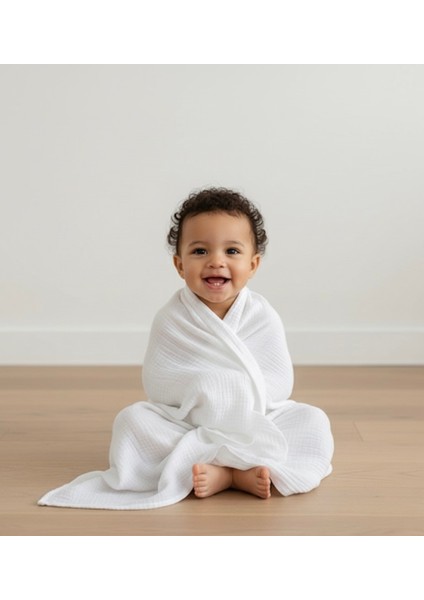 %100 Pamuk, 2 Katlı Beyaz Müslin Örtü