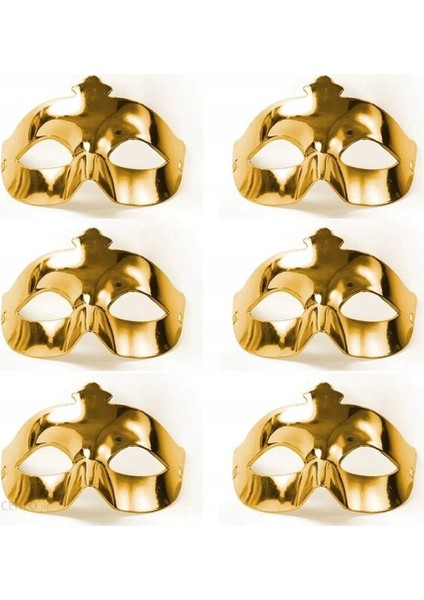 Altın Metalize Renk Düz Balo Parti Maskesi 6 Adet