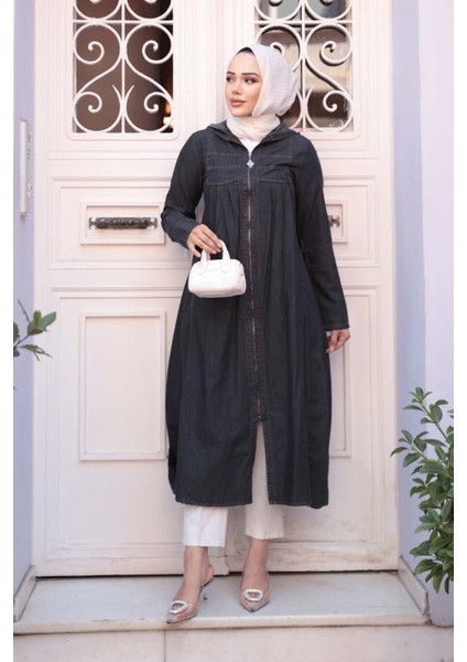 Fermuarlı Siyah Tesettür Kot Kap 7103S