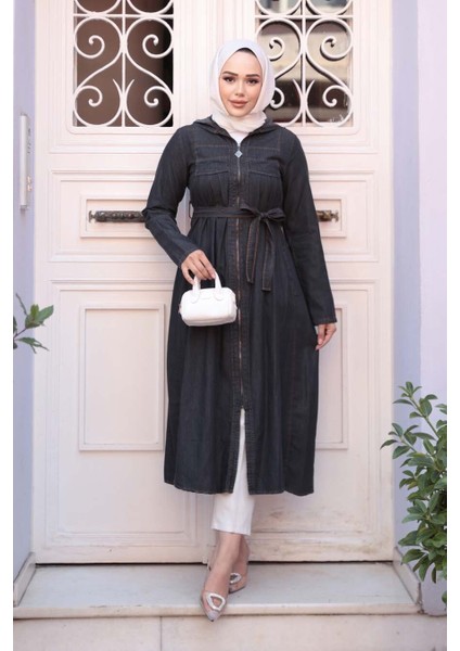 Fermuarlı Siyah Tesettür Kot Kap 7103S fiyatları