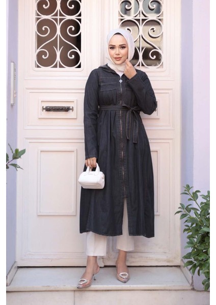 Fermuarlı Siyah Tesettür Kot Kap 7103S modelleri