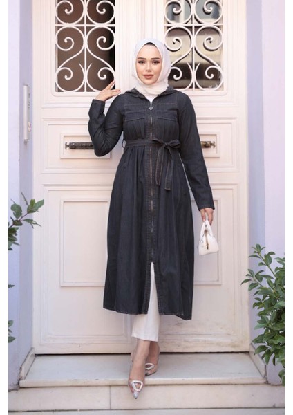 Fermuarlı Siyah Tesettür Kot Kap 7103S fırsatları