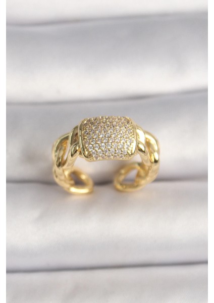 Bfs Pirinç Gold Renk Ayarlanabilir Zirkon Taşlı Kadın Yüzük