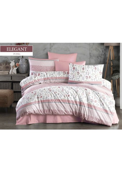 Pudra Pembe & Çiçek Desenli Çift Kişilik Nevresim Takımı - 4 Parça Çeyizlik Set