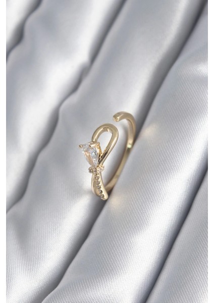 Bfs Pirinç Gold Renk Zirkon Taş Detay Kurdele Model Kadın Yüzük