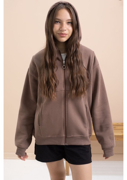 Kahverengi Kız Çocuk Şardonlu Kapüşonlu Hırka 21521 fiyatları