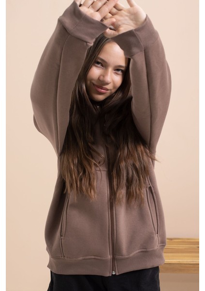 Kahverengi Kız Çocuk Şardonlu Kapüşonlu Hırka 21521 indirimleri
