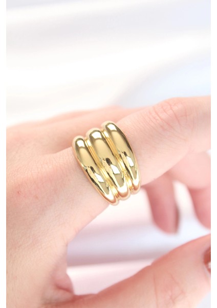 Bfs Gold Renk Ayarlanabilir Çizgili Bombe Yüzük