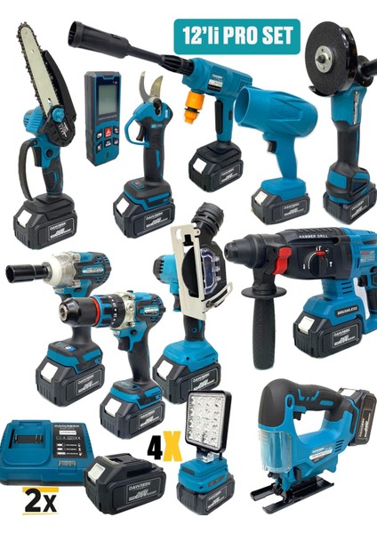 Dawreektech 12'li Şarjlı Set Jet Üfleme-Matkap-Taşlama-Budama Makas-Testere-Yıkama-Dekupaj