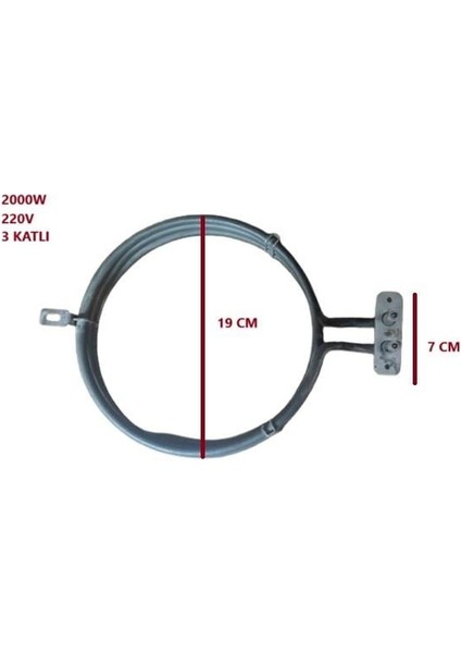 Fırın Rezistans Turbo 2000W 220V ÇAP:19CM 3katlı (R2045)