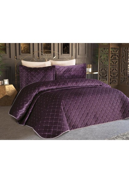 Dessert Kadife Çift Kişilik Yatak Örtüsü Mürdüm