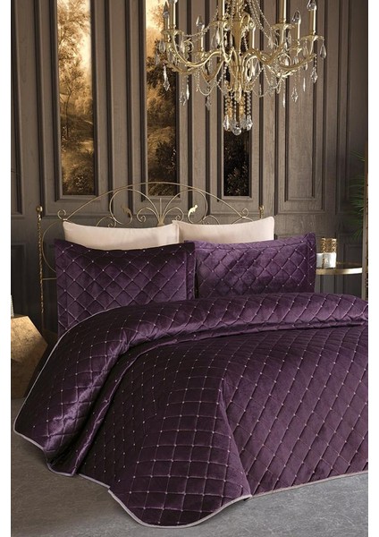 Dessert Kadife Çift Kişilik Yatak Örtüsü Mürdüm fiyatları