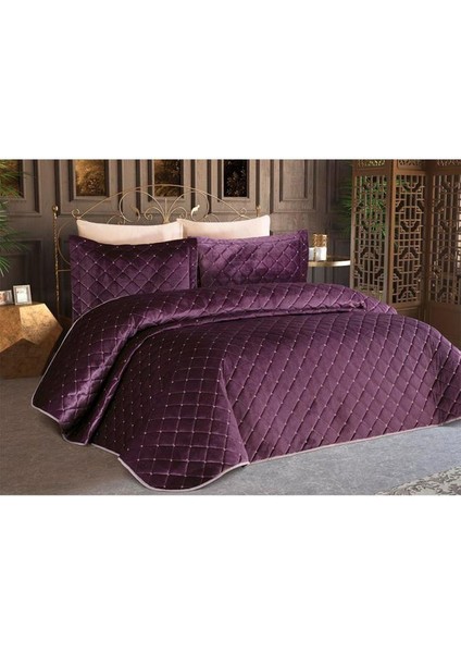 Dessert Kadife Çift Kişilik Yatak Örtüsü Mürdüm modelleri