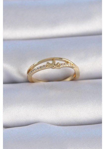 Bfs Pirinç Gold Renk Zirkon Taşlı Kalp Model Kadın Yüzük