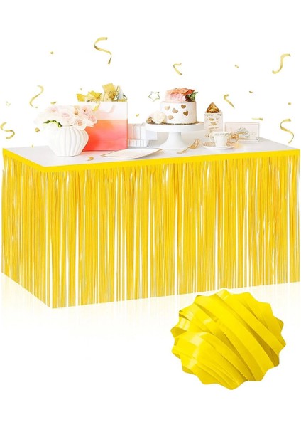 Bfs Kendinden Yapışkanlı Makaron Sarı Püsküllü Masa Eteği – 75 x 275 cm Parti Süslemesi