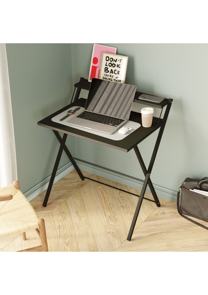 Metal Ayaklı Laptop Masası, Katlanır Çalışma Masası, Raflı Masa, Katlanır Laptop Sehpası