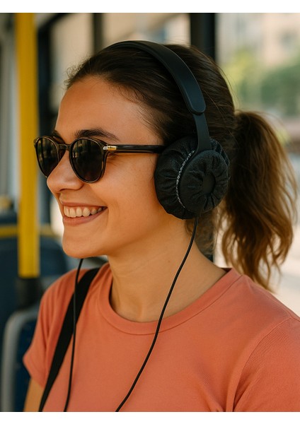 Tek Kullanımlık Kulaklık Hijyen Bonesi, Kulaklık Kılıfı - Siyah-7 cm (M)