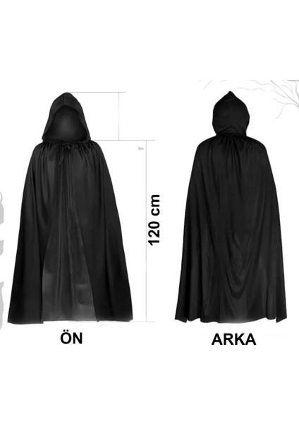 Bfs Siyah Uzun Pelerin 120 cm Kapüşonlu – Cosplay ve Parti Kostümü