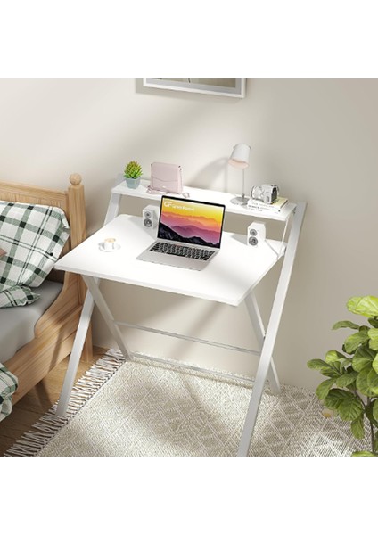 Metal Ayaklı Laptop Masası, Katlanır Çalışma Masası, Raflı Masa, Katlanır Laptop Sehpası
