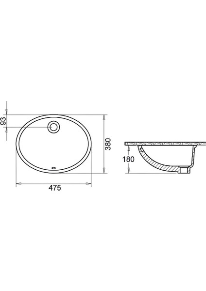 Hilton Oval Tezgah Altı Lavabo 37X47 cm 5017 indirimleri