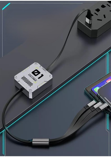 100W Geri Çekilebilir Makaralı Çoklu Şarj Kablosu Alüminyum Kutu Lightning Micro Type-C Şarj Kablosu fiyatları