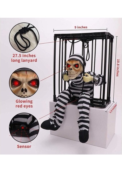 Bfs Hareketli Sesli Sensörlü Mahkum Görünümlü Kuru Kafa Iskelet Dekorasyon 22X27 cm fiyatları