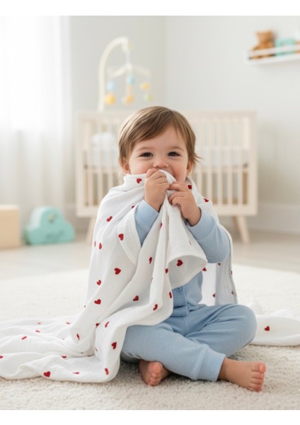 %100 Pamuk, Kalp Desenli Müslin Örtü