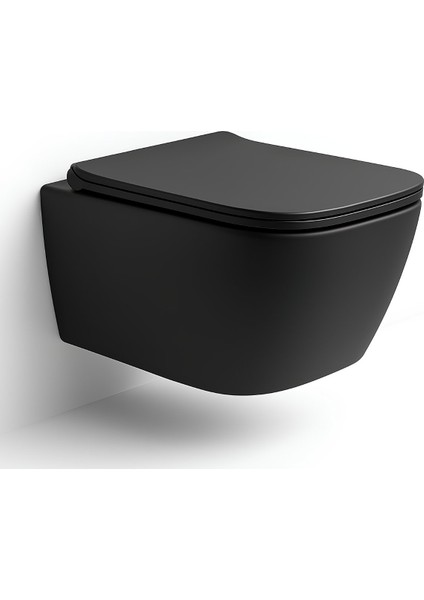 Luna Kanalsız Mat Siyah Asma Klozet LN5610S, Luna Mat Siyah Duroplast Yavaş Kapak modelleri