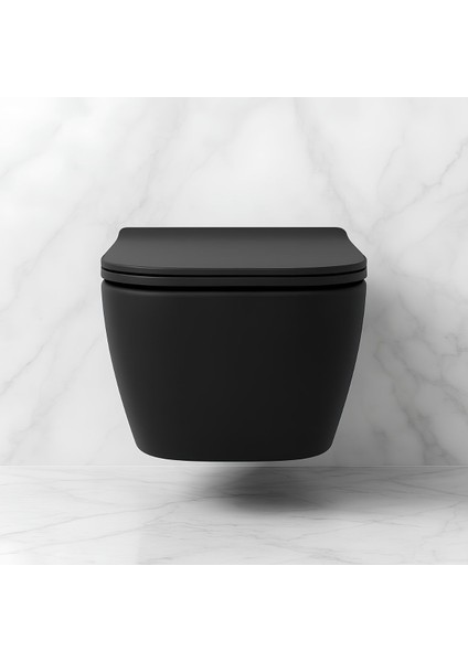 Luna Kanalsız Mat Siyah Asma Klozet LN5610S, Luna Mat Siyah Duroplast Yavaş Kapak fırsatları