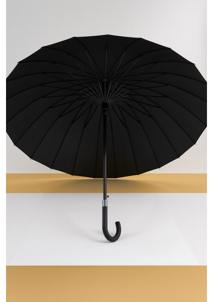 24 Telli Premium Siyah Unisex Lüx Kaliteli Bastonlu Protokol Şemsiye