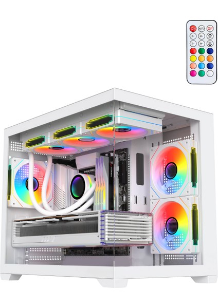Beyaz Terranova Kumandalı 6 Argb Fanlı Midi Tower Cam Panel Gaming Oyuncu Bilgisayar Kasası