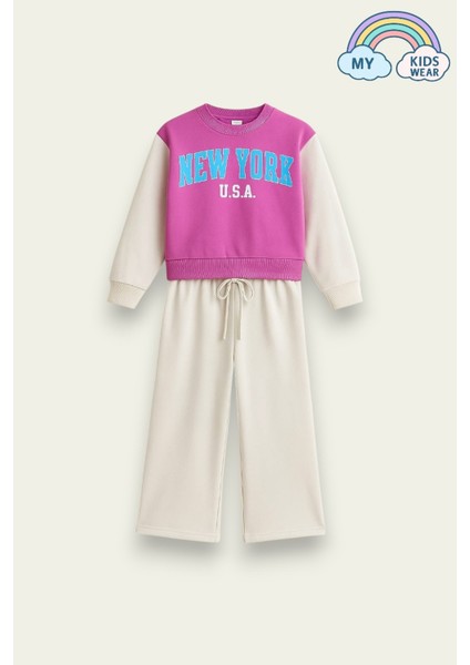 Kız Çocuk New York Baskılı Ikili Takım 4-12 Yaş 12079