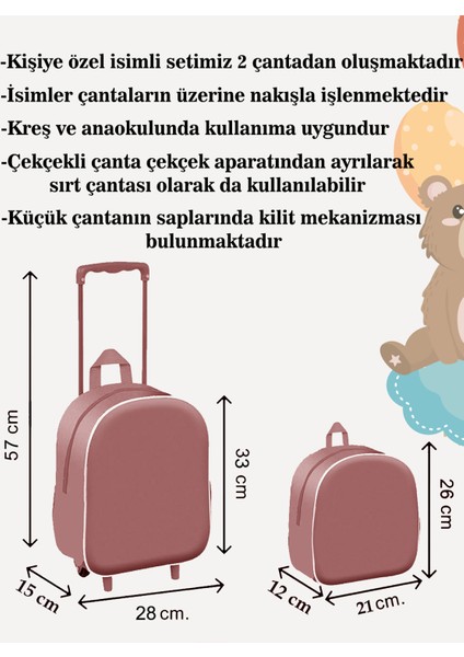Kişiye Özel Isimli Çekçekli Çanta ve Sırt Çantası Anaokulu/kreş Seti (2'li Set) Unicorn ve Donat 2-5yaş fiyatları