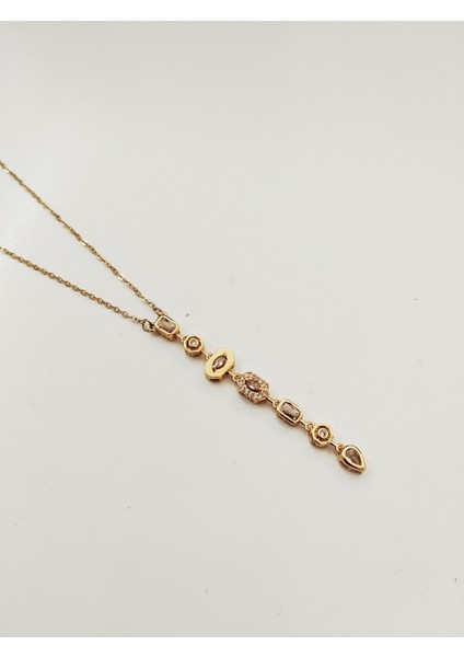 Çelik 7 Taşlı Y Kolye Altın Rengi