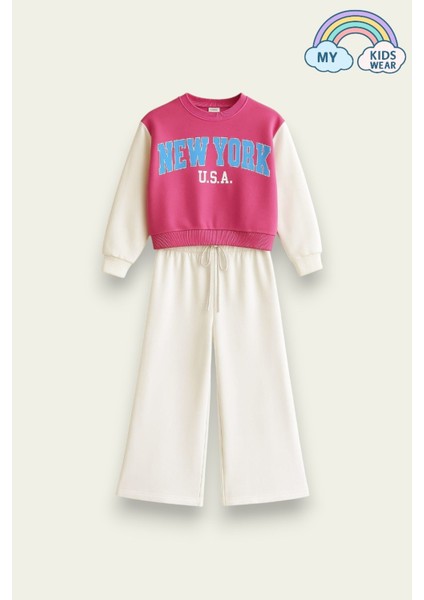 Kız Çocuk New York Baskılı Ikili Takım 4-12 Yaş 12077