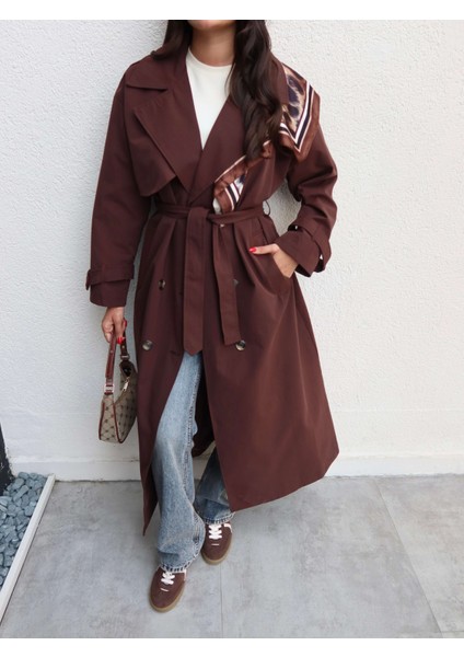 Kruvaze Yaka Kemerli Uzun Trench modelleri