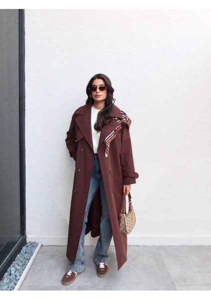 Kruvaze Yaka Kemerli Uzun Trench fırsatları