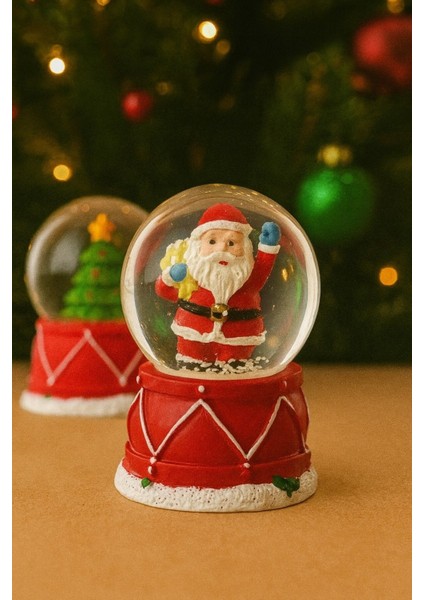 Yeni Yılın En Güzel Hediyesi Dekoratif Yılbaşı LED Işıklı 6,5 cm Noel Baba figürlü kar Küresi Hediye