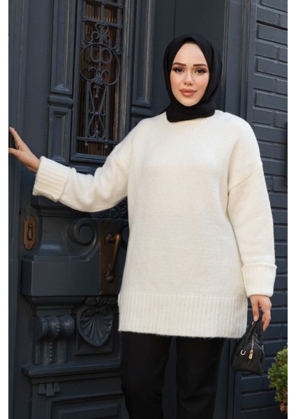 Ekru Tesettür Triko Kazak Tunik 87181E