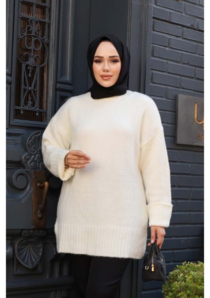 Ekru Tesettür Triko Kazak Tunik 87181E fiyatları