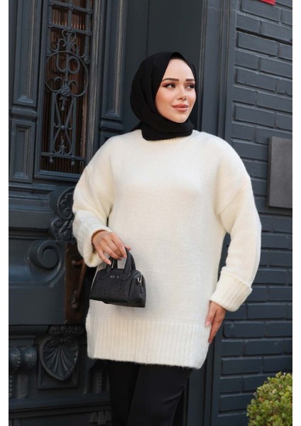 Ekru Tesettür Triko Kazak Tunik 87181E modelleri