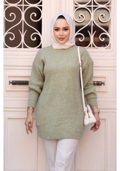 Mint Tesettür Triko Kazak Tunik 7852MINT